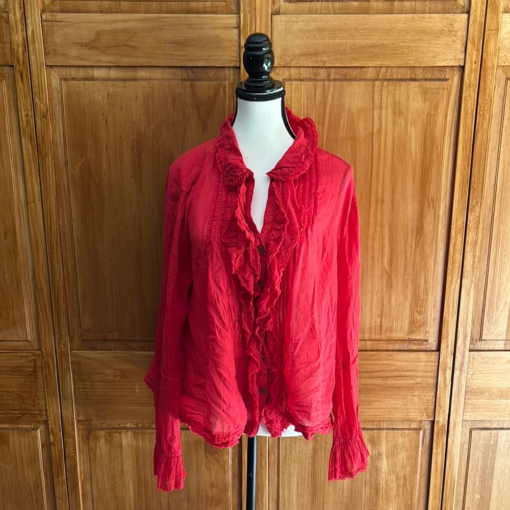 Free People We The Free Elegant Red Ruffle  Blouse